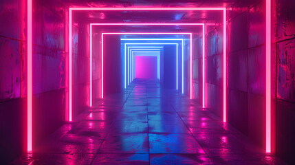 Fototapeta premium This abstract and atmospheric image features a neon-lit corridor, perfect as a futuristic wallpaper or background and likely to be a best-seller for a modern audience Stock Illustration