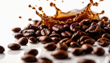 Obraz premium photo coffee splash with coffee beans on white background