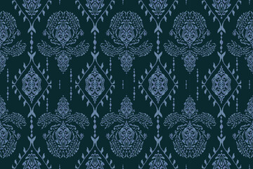 Ikat damask tribal Indian seamless pattern. Ethnic Aztec fabric carpet mandala ornament native boho chevron textile.Geometric African American oriental traditional vector illustrations.