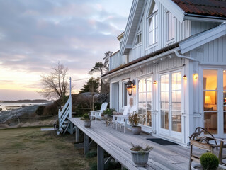 scandinavian beautiful wooden  house. AI generative.