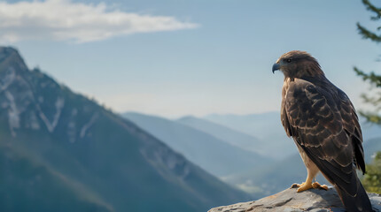 Fototapeta premium a bird that is sitting on a rock in the mountains