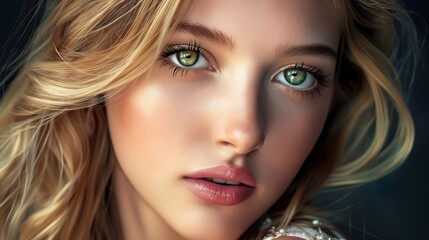 Fototapeta premium A beautiful blonde woman with green eyes.