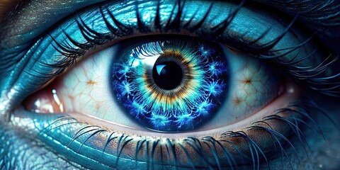 Close-up of mesmerizing blue human eye filled with intricate details and beauty, blue, eye, human, close-up, captivating, detailed