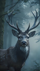 a deer with antlers standing in the woods