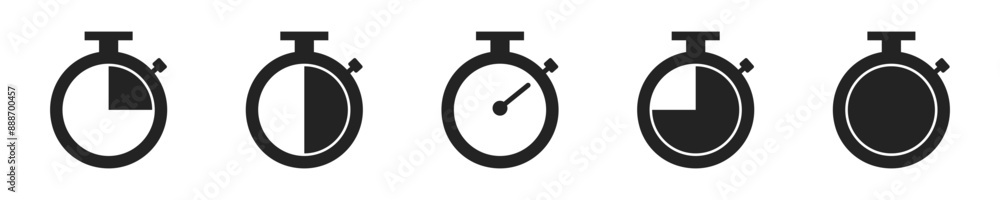 Poster timer and clock icon set. set of 5 outline icons related to stopwatch, timer, hourglass, sandglass t