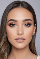 Naklejka premium A social media user showcasing a makeup look with a simple and clean background 