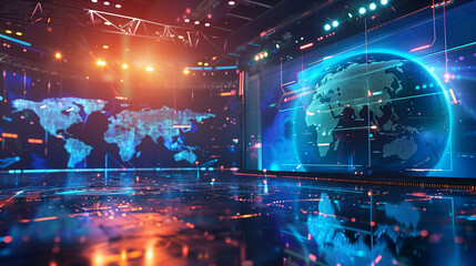 Digital World Studio Background for Live Breaking News and Global News Reports