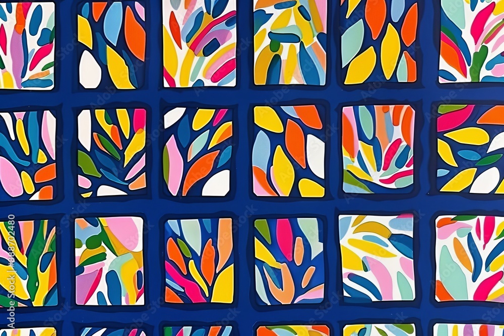 Poster Abstract digital artwork with colorful geometric shapes and vibrant patterns dynamic and imaginative design modern and striking visual impact playful and lively atmosphere