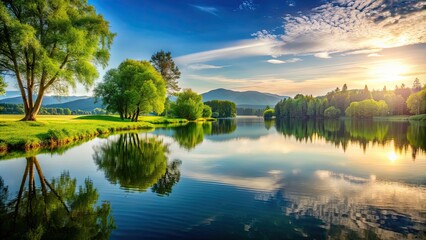 Tranquil beauty captured in a serene landscape scene, peaceful, calm, serene, scenic, nature, beauty, tranquil, relaxing