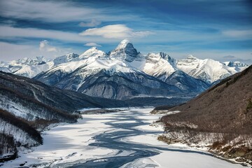 Moutain covered with snow and could bule sky