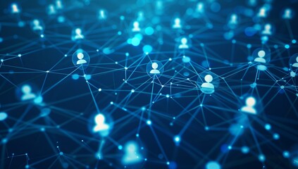 Corporate AI network with human icons and glowing connections.