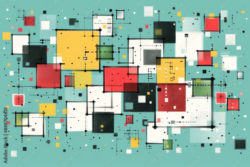 Poster abstract digital artwork with geometric shapes and vibrant colors dynamic and imaginative design mod