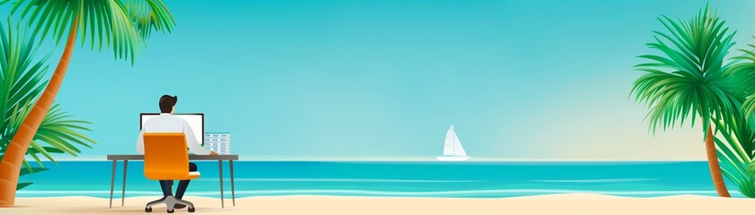 Naklejka premium workation,work from anywhere,work and travel,digital nomad