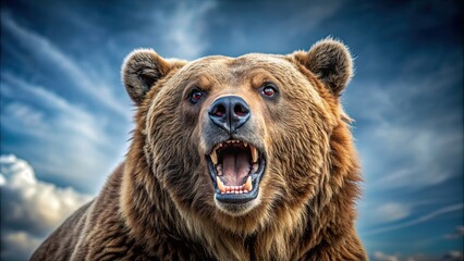 Obraz premium Big growling ferocious bear with a grin, bear, wildlife, predator, aggressive, teeth, menacing, animal, dangerous