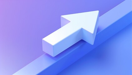 Sleek Geometric Arrow Graphic: A Modern 3D Rendered Simplified Arrow Abstract Against a Vibrant Blue and Pink Gradient Background