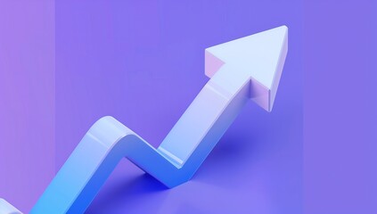 Sleek Geometric Arrow Graphic: A Modern 3D Rendered Simplified Arrow Abstract Against a Vibrant Blue and Pink Gradient Background