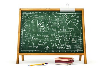board with algebraic and physics formulas