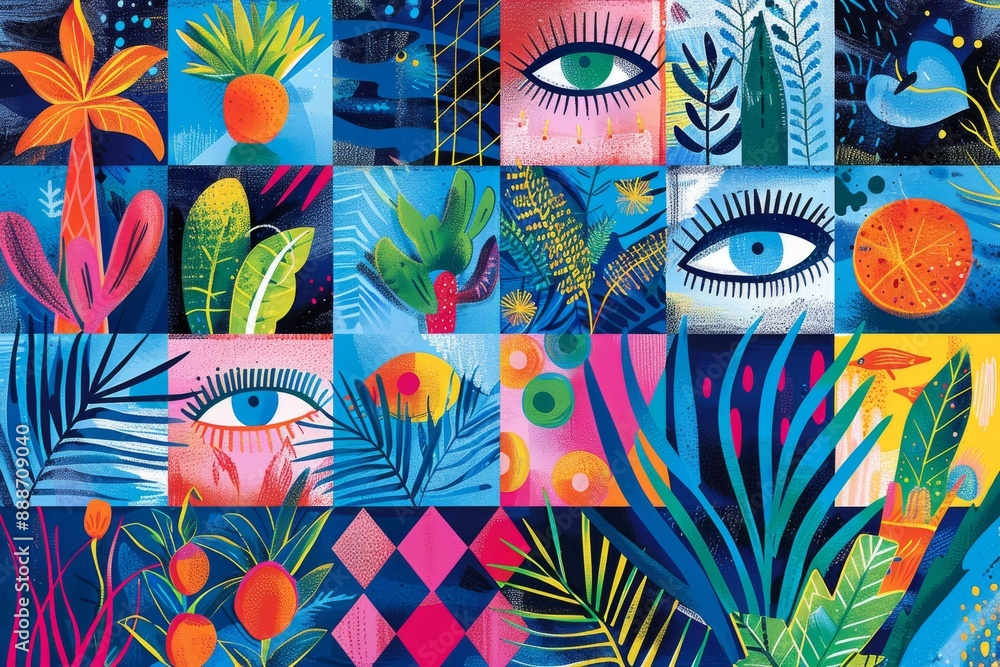 Poster abstract digital artwork with vibrant and geometric shapes dynamic and imaginative design modern and