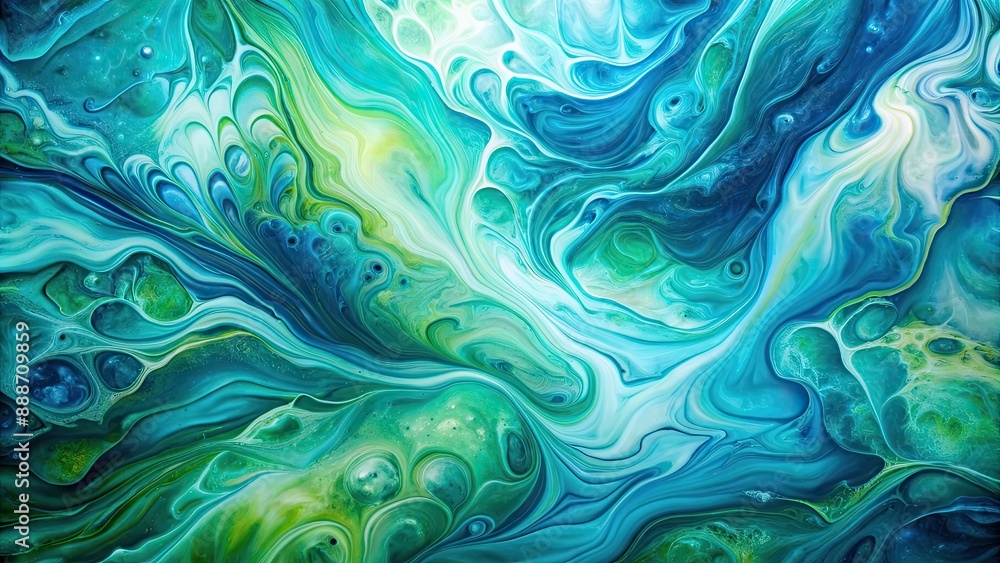 Poster Abstract background resembling liquid fluid art in shades of blue and green , liquid, fluid, art, abstract, background, blue