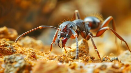 Fototapeta premium Close-up of Honeypot Ant with Swollen Abdomen, Detailed View of Nectar Storage, Ideal for Entomology and Biology Education, Perfect for Nature Documentaries