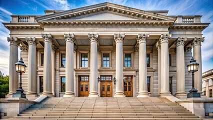 Fototapeta premium Neo classical courthouse facade with ornate columns and grand entrance , classical, courthouse, facade, architecture