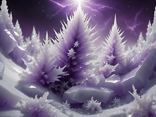 Mesmerizing blend of purple and white in this forest, with a peaceful stream and dramatic lightning