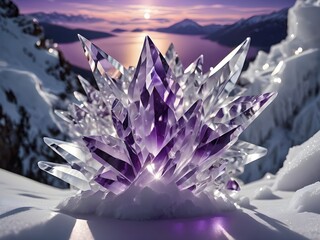 Mesmerizing blend of purple and white in this forest, with a peaceful stream and dramatic lightning