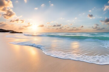 Fototapeta premium Beautiful beach with sunrise,genarative ai