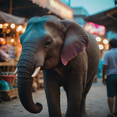 a elephant that is walking down the street
