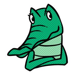 Hand drawn female alligator cartoon halftone color vector illustration