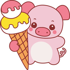 Illustration of cute pig icon.
Funny pig in activities elements.