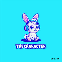 Obraz premium Bunny wears headphones, character, vector, illustration, eps 10, mascot, logo, cute