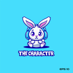 Fototapeta premium Bunny wears headphones, character, vector, illustration, eps 10, mascot, logo, cute