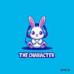 Fototapeta premium Bunny wears headphones, character, vector, illustration, eps 10, mascot, logo, cute