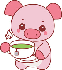 Illustration of cute pig icon.
Funny pig in activities elements.