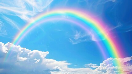 Rainbow Arcing Through a Blue Sky with Clouds