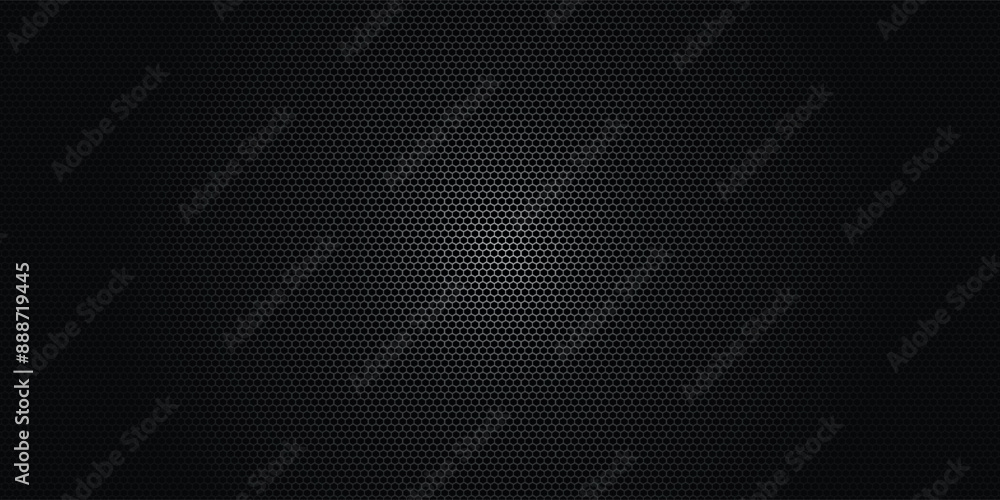 Canvas Prints dark grey abstract wide horizontal banner with hexagon carbon fiber grid and orange luminous lines. 