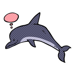 dolphin icon with speech speech bubble hand drawn halftone color vector illustration