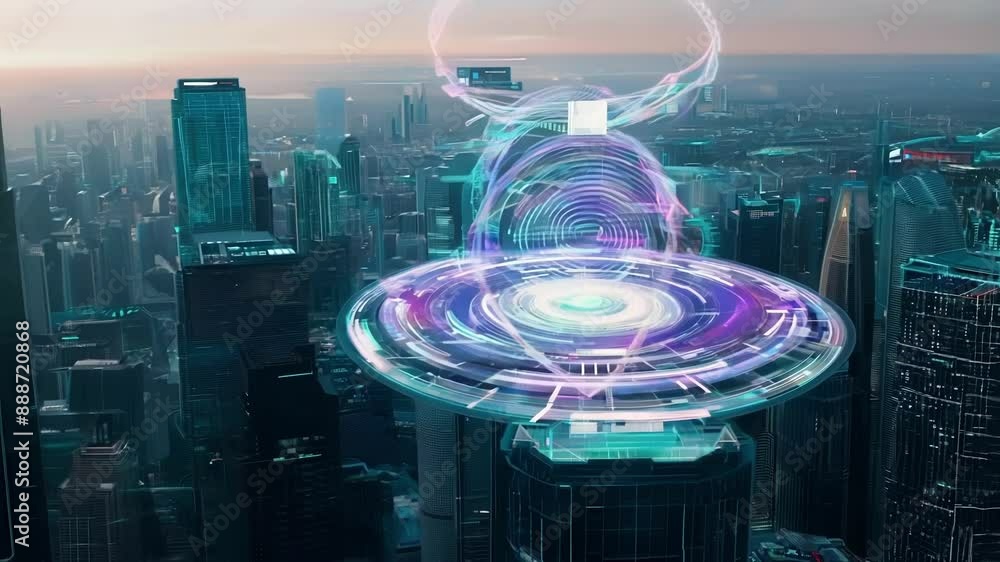 Poster from the sky you can see the intricate patterns of the holographic networks connecting financial hub