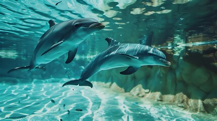 Fototapeta premium Between the aquatic and marine animals in the pool