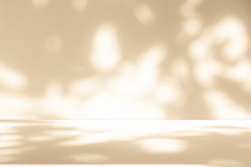 Studio style background wall decoration presentation uses white and beige tones. with shadows cast from a nearby window, concept creating a decorative backdrop.
