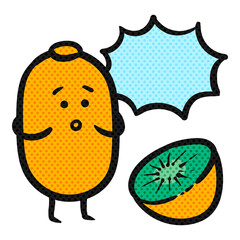 Kiwi characters drawing halftone color vector illustration