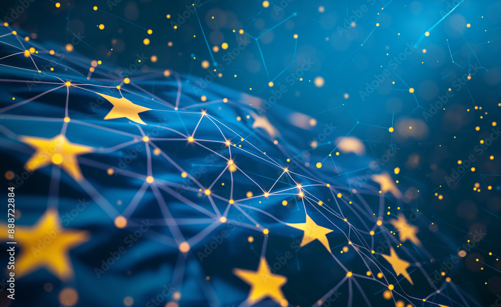 Poster abstract digital representation of the european union with stars and network connections.