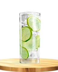 Glass with tasty cold lemonade and ice