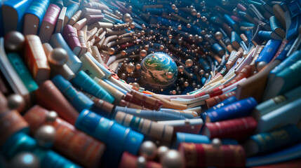 Fototapeta premium Surreal Galaxy Made of Books Surrounding Earth