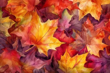 Fototapeta premium A vibrant, colorful assortment of autumn leaves in shades of red, orange, yellow, and purple