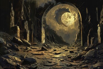 Fototapeta premium Ancient ruins under a full moon