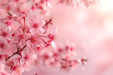 Obraz premium Pastel pink background with beautiful cherry blossom branch Japan s Sakura