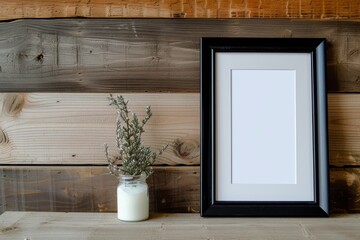 Photo on wooden table with room for text