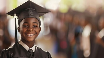 Fototapeta premium Smiling african american boy at graduation ceremony. 